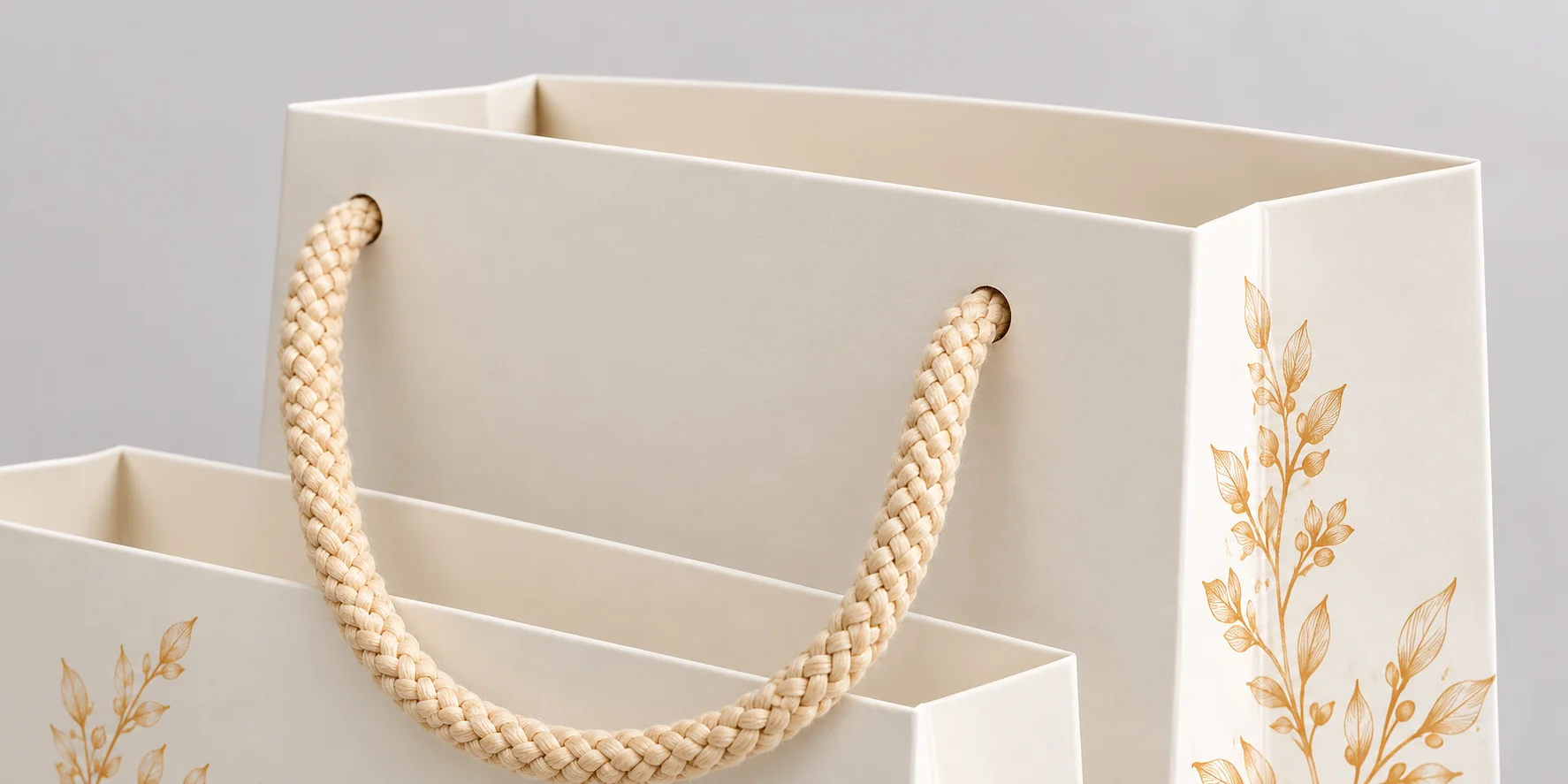 Braided rope handle and paper bag side gusset