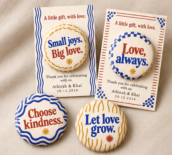 Playful typography wedding gift badges with and without cover cards