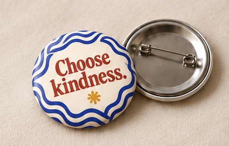 No Cover Card badge with silver pin-back visible
