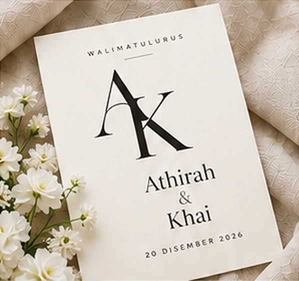 Matching ivory wedding invitation with AK monogram