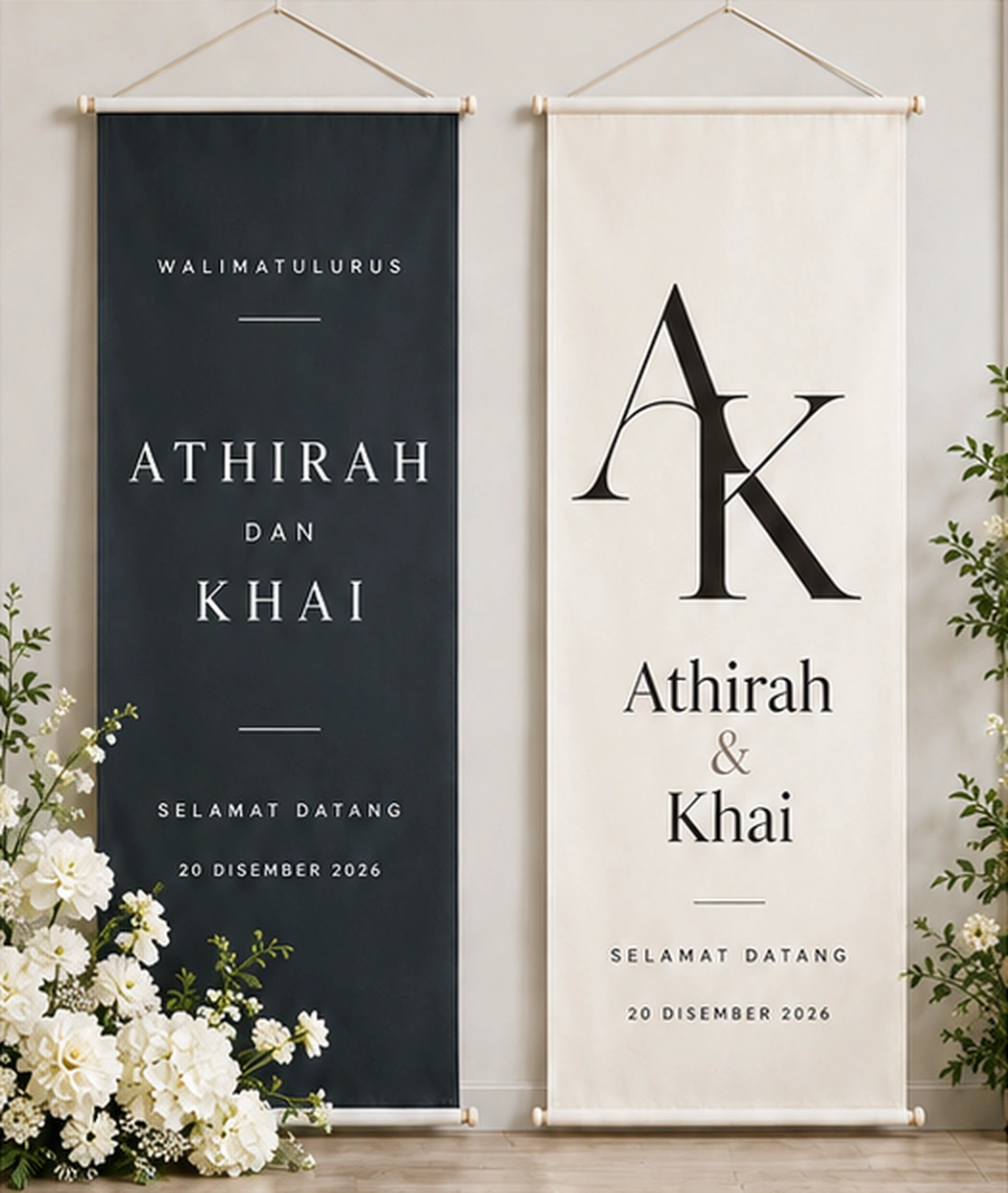 Charcoal and ivory wedding bunting for Athirah and Khai